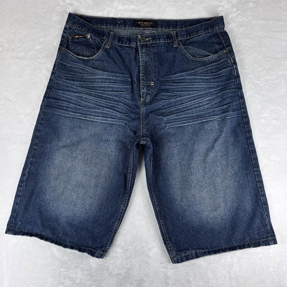 Old Skool Urban Wear Vtg Sz 42 Denim Jean Shorts Embroidered Pockets Y2k Hip Hop